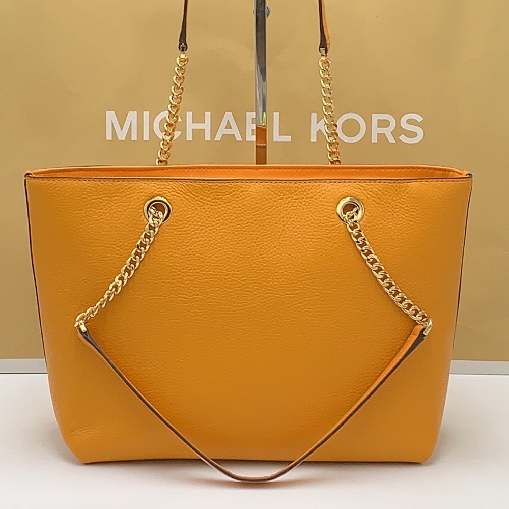 MICHAEL KORS JET SET ITEM MEDIUM FRONT ZIP POCKET CHAIN TOTE BAG HONEYCOMB COLOR - Picture 4 of 16